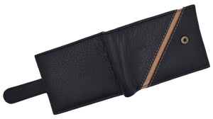 Black Bifold Mens Genuine Leather Credit Card ID Wallet with Snap Closure-menswallet