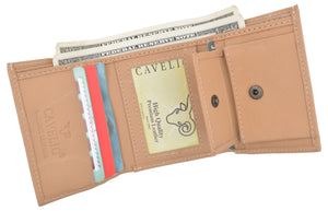 Cavelio Premium Leather Men's Small Trifold Credit Card ID Holder Wallet with Coin Pouch-menswallet