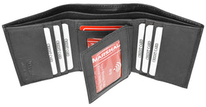 Mens Trifold Genuine Leather RFID Blocking Wallet Black New-menswallet