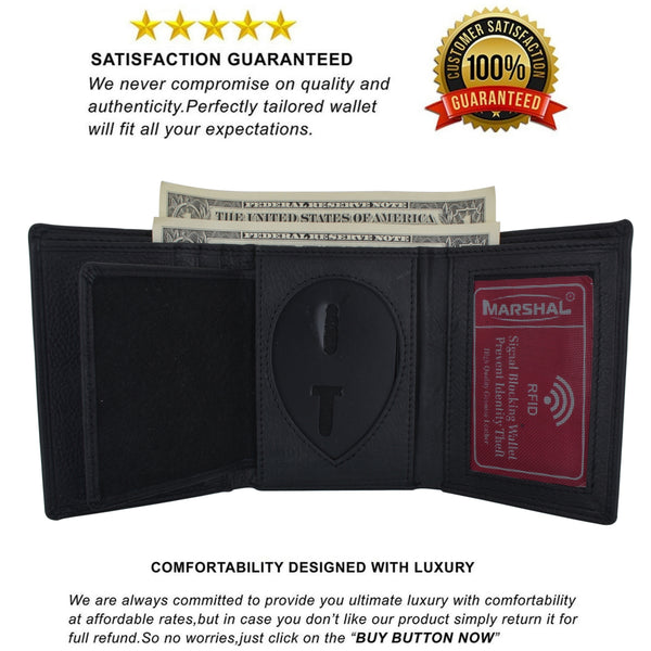 Genuine Leather Police Badge Holder Trifold Wallet – RFID Blocking With Snap Closure, Black (Badge Not Included) - View #6