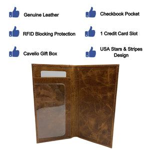 Genuine Leather Checkbook Cover For Men & Women Checkbook Holder Wallet RFID Blocking USA Series-menswallet