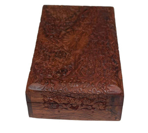 Exotic Hand Carved Wooden Keepsake Jewelry Trinket Box Storage Organizer with Floral Patterns & Velvet Interior-menswallet