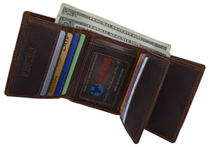 Cazoro Mens RFID Blocking Hunter Leather Credit Card ID Trifold Wallet-menswallet