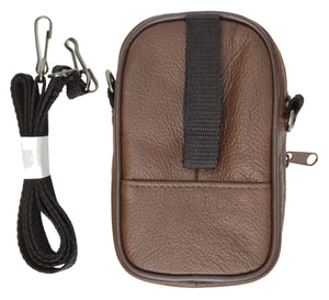 100% Leather Camera Pouch with Strap with Extra Zipper Compartment-menswallet