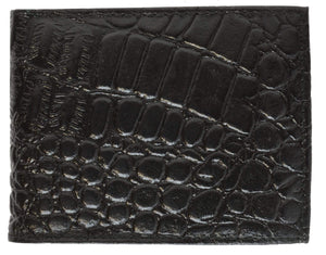 Crocodile Print Cowhide Leather Bifold Wallet with Center ID Window & Credit Card Slots 71152 CR-menswallet