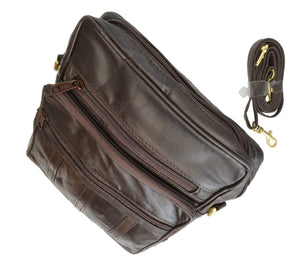 Genuine Leather Mens Pouch Multiple Zipper Pockets w/Strap 109 (C)-menswallet