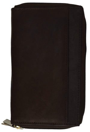 Ladies Checkbook Organizer Genuine Leather Zip Around Clutch Wallet 4575 CF (C)-menswallet