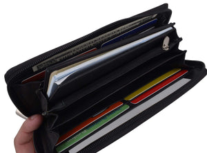 Ladies Genuine Leather Zip-Around Long Credit Card Wallet-menswallet