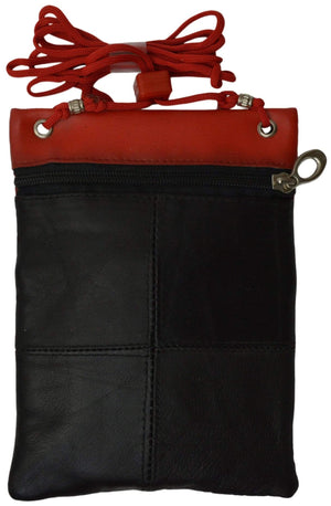 Leather travel neck pouch holder passport id wallet black security bag pocket 510 (c)-menswallet