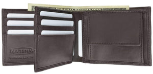 Mens Soft Leather Bifold Card Holder Wallet W/Outside Double ID Windows & Coin Pouch 1659-menswallet