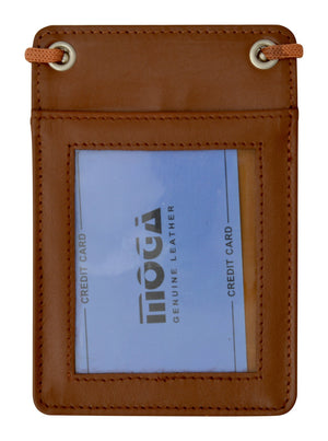 Moga Genuine High End Leather Neck Strap ID Badge Credit Card Holder Pouch Wallet 90561-menswallet