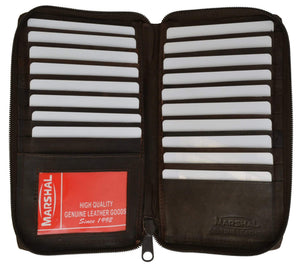 Genuine Leather Zip Around Credit Card Organizer Wallet with ID Window 729 CF (C)-menswallet