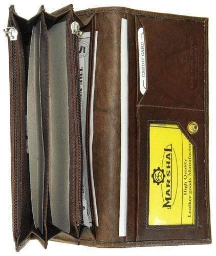 Genuine Leather Credit Card Holder Long Wallet with Snap Close Womens Mens