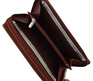 Burgundy Zip around Genuine Leather Checkbook Credit Card ID Holder Wallet Women-menswallet