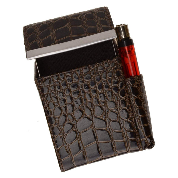 Crocodile Pattern Genuine Leather Cigarette Case Holder with Lighter Pocket  92812CR (C)