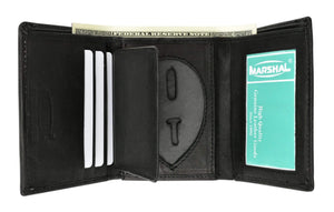 Genuine Leather Trifold Badge Holder Wallet Black, Police Badge Holder 2519 TA (C)-menswallet
