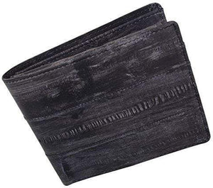 Men's Waterproof Genuine Eel Skin Leather Flap Up ID Credit Card Holder Bifold Wallet-menswallet