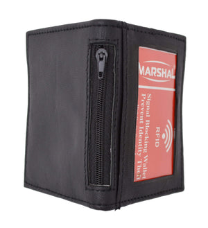 New Men's Premium Leather RFID Blocking Bifold Credit Card ID Holder Wallet with Zippered Pocket RFIDP76-menswallet