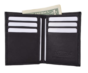 New RFID Blocking Slim Thin Mens Bifold Soft Genuine Leather ID Wallet Black Card Holder RFIDP71-menswallet