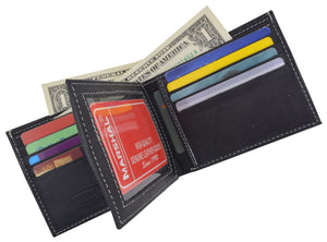Premium Soft Leather Center Flap ID Card Holder Bifold Wallet 960052-menswallet