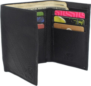Cavelio Genuine Leather Mens RFID Blocking Slim Trifold Wallet Back ID Window with Gift Box (Black)-menswallet