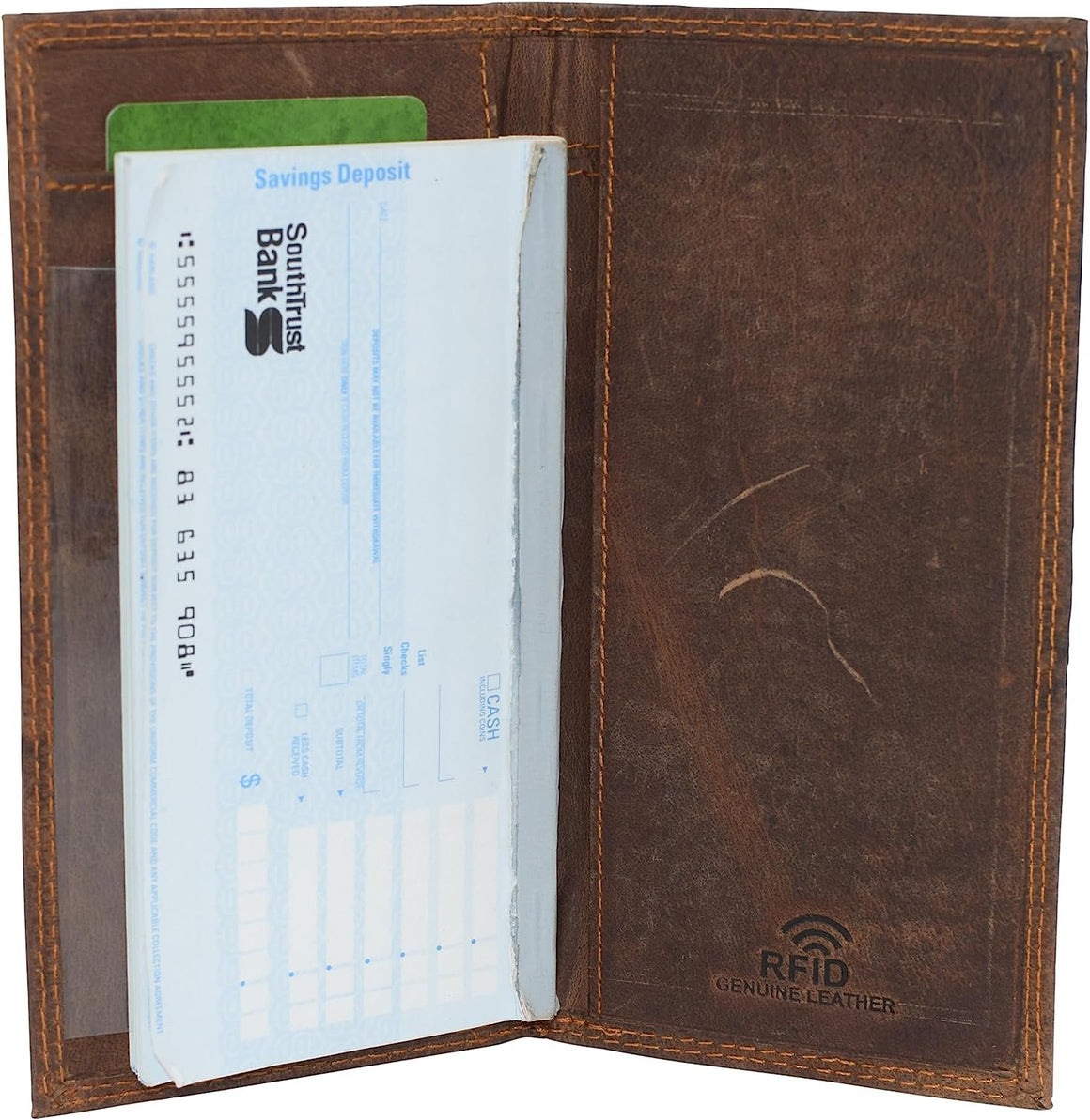 CAZORO Premium Vintage Leather RFID Blocking Slim Checkbook Cover Wallet (Brown)-menswallet
