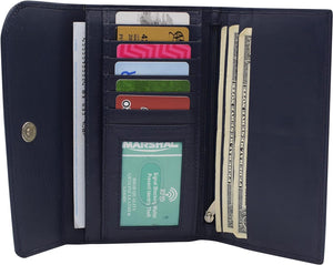 Genuine Leather Money Organizer RFID Women’s Wallet Clutch Purse (Blue)-menswallet
