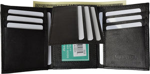 Leather Men Tri Fold Wallet FIXED Flip Up Window ID Black By Marshal®-menswallet