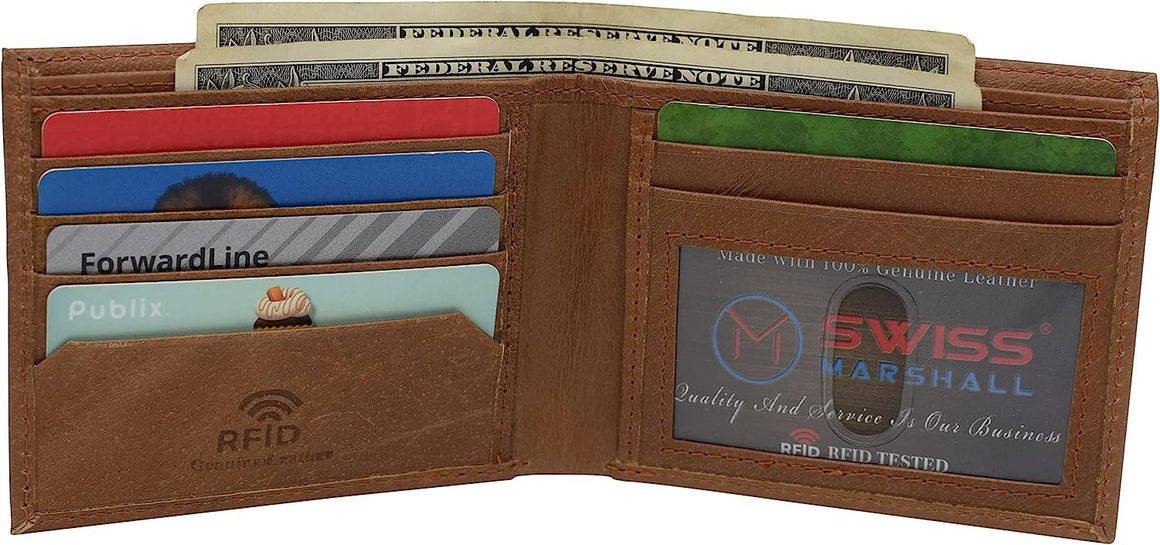 Swiss Marshall Personalized Name Slim Wallet for Men -Thin Bifold Genuine Leather RFID Blocking Front Pocket Mens Wallets Gift Box-menswallet