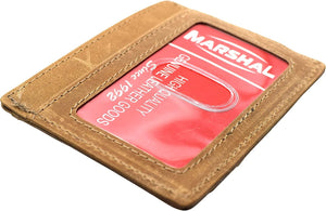 Marshal Genuine Hunter Leather Money Clip Front Pocket ID Wallet Strong Magnet-menswallet