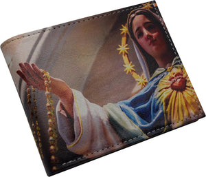 Printed Virgin Mary RFID Blocking Bifold Genuine Leather Virgin of Guadalupe Wallet with Gift box for men (Virgin Mary)-menswallet