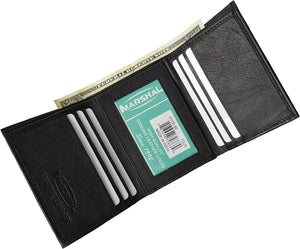 Leather Men Tri Fold Wallet with (6) Credit Card Slots and inside window ID Black by Marshal®-menswallet