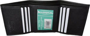 Leather Men Trifold Wallet with (6) credit card slots and center internal window ID Black by Marshal®-menswallet