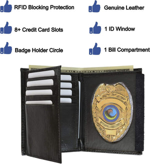 Marshal Tri Fold Police Wallet with Oval Badge Holder-menswallet