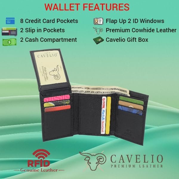 Cavelio RFID Blocking Trifold Cowhide Leather Wallet for Men with Flap Up ID Holder (Brown)-menswallet