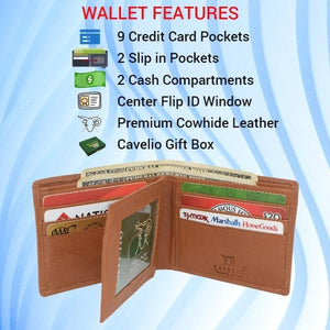 Cavelio Mens RFID Blocking Bifold Wallet Soft Genuine Leather | Secure and Durable Billfold with Gift Box for Men-menswallet
