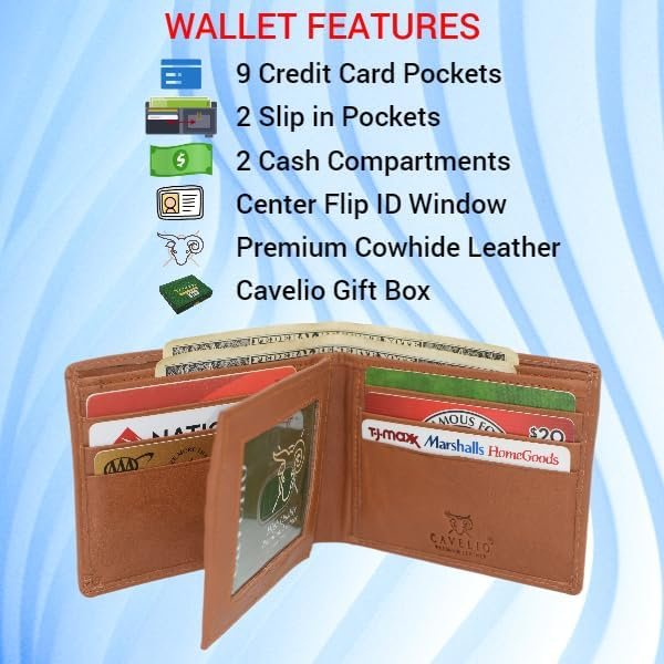 Cavelio Mens RFID Blocking Bifold Wallet Soft Genuine Leather | Secure and Durable Billfold with Gift Box for Men-menswallet