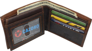 CAZORO AirTag Wallet - Bifold Genuine Leather RFID Blocking Men's Wallet With AirTag Holder 2 ID Windows 10 Cards Holders - Airtag Not Included (Brown)-menswallet