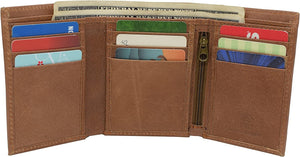 Swiss Marshall RFID Blocking Trifold Credit Card Mens Genuine Leather Wallet W/Outside ID Window & Gift Box (Tan)-menswallet