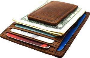 Marshal Genuine Hunter Leather Money Clip Front Pocket ID Wallet Strong Magnet-menswallet