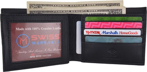 Swiss Marshall RFID Logo Mens Wallet Deluxe Capacity Passcase Bifold With Divided Bill Section (Black)-menswallet