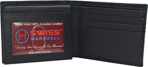 Swiss Marshall RFID Blocking Men's Carbon Fiber Leather Slim Bifold Wallets-menswallet