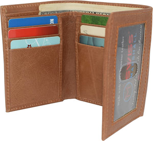 Swiss Marshall RFID Blocking Trifold Credit Card Mens Genuine Leather Wallet W/Outside ID Window & Gift Box (Tan)-menswallet