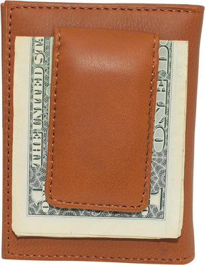 Magnetic Money Clip Wallet - Genuine Leather Bifold Credit Card ID Holder with Snap Closure (Red)-menswallet
