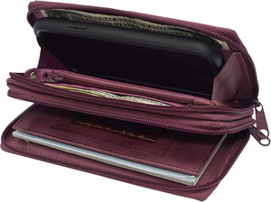 Marshal genuine leather double zipper clutch checkbook wallet for women #4575cf (cazoro burgundy)-menswallet
