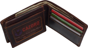 CAZORO Personalized Wallets Name Initials Men's Vintage Leather RFID Blocking Bifold Wallet With ID Window-menswallet