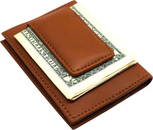 Magnetic Money Clip Wallet - Genuine Leather Bifold Credit Card ID Holder with Snap Closure (Red)-menswallet