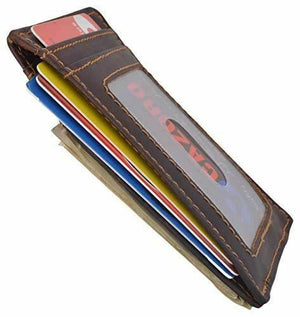 Men's Vintage RFID Blocking Magnetic Money Clip Leather Slim Wallet Card Holder-menswallet