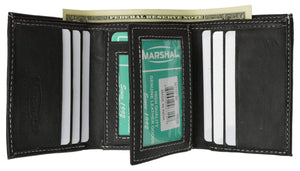 100% Leather Tri-fold ID Card Holder Mens Wallet Black 961107-menswallet