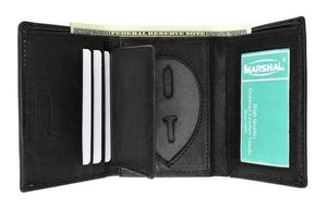 2519TABK Genuine Leather Trifold Badge Holder Wallet Black Police Badge Holder-menswallet